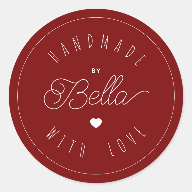Handmade With Love Minimalist Script Calligraphy  Classic Round Sticker (Front)
