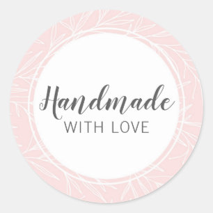 Handmade With Love Modern Botanical Leaf Blush Classic Round Sticker