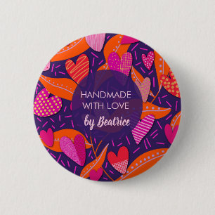 Handmade with Love Modern Hearts Pattern  6 Cm Round Badge