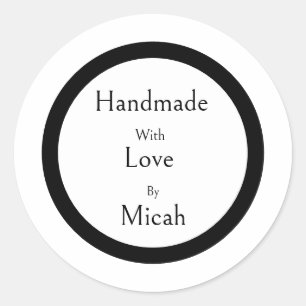 Handmade With Love Modern Minimalist Simple Black Classic Round Sticker