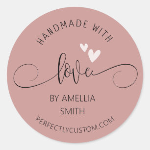 Handmade With Love name URL Business  Classic Round Sticker