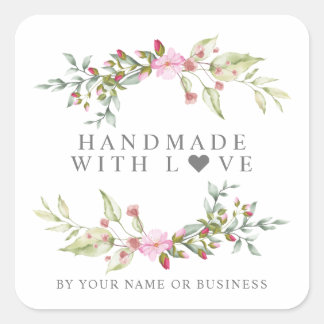 Handmade with Love on Romantic Floral Garland Square Sticker