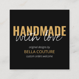 Handmade with Love Oversized Typography Black Square Business Card