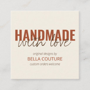 Handmade with Love Oversized Typography Cream Square Business Card