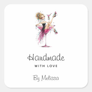 Handmade with Love Party Girl in a Martini Glass Square Sticker