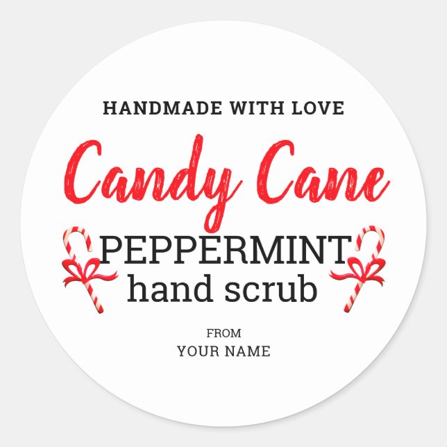 Handmade With Love Peppermint Sugar Scrub Editable Classic Round Sticker (Front)