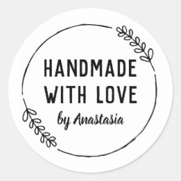 Handmade with Love Personalised Doodle Wreath Classic Round Sticker