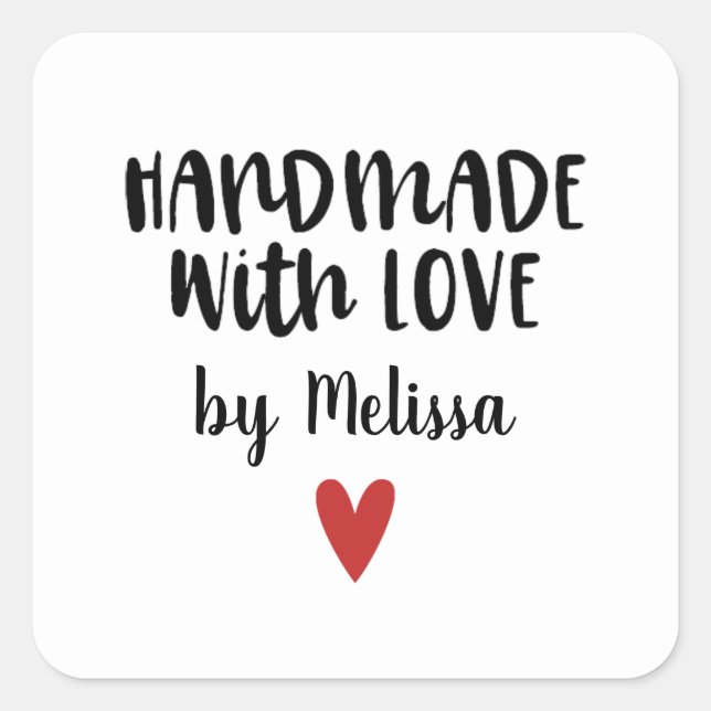 Handmade With Love Personalised Square Sticker (Front)