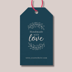 Handmade With Love petrol blue business Gift Tags