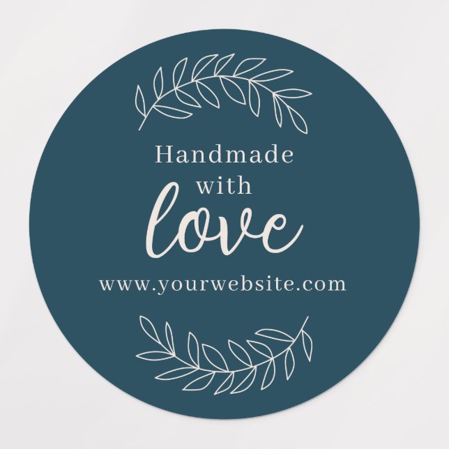 Handmade With Love petrol blue business sticker (Design 1)