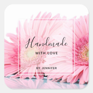 Handmade with Love Pink Gerbera Daisies Square Sticker