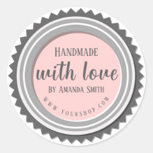 Handmade With Love Pink Round Sticker