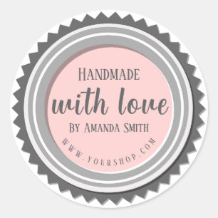 Handmade With Love Pink Round Sticker