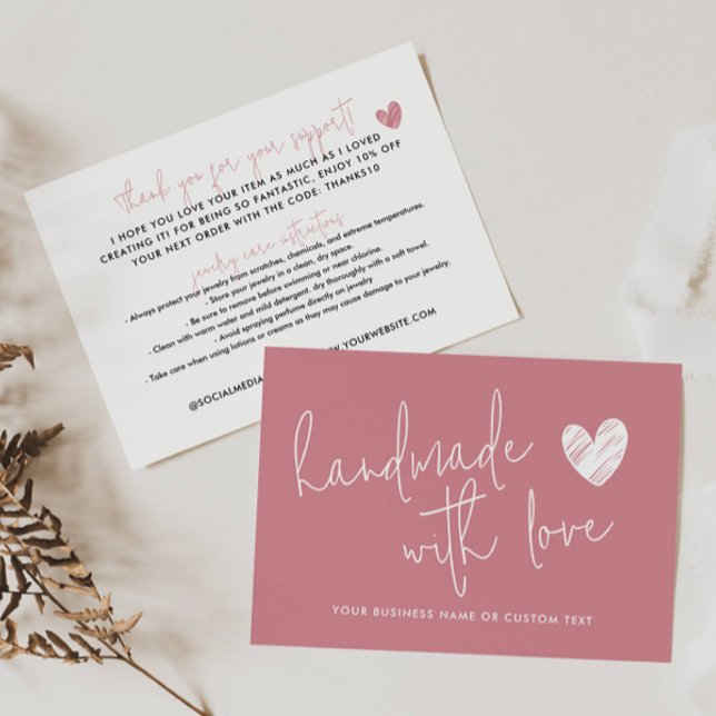 Handmade with Love Pink Thank You Jewellery Care Enclosure Card (Creator Uploaded)