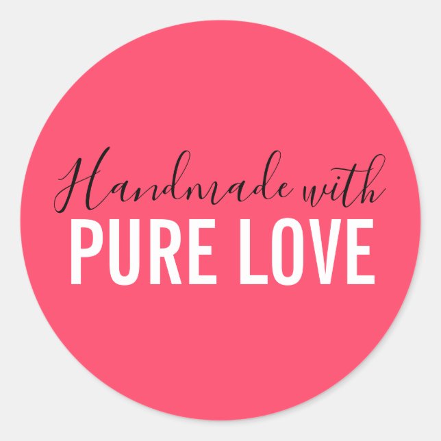 Handmade with love pink typography script classic round sticker (Front)