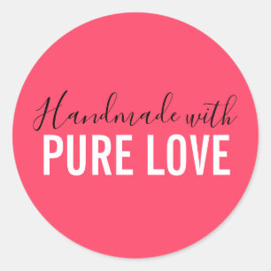 Handmade with love pink typography script classic round sticker