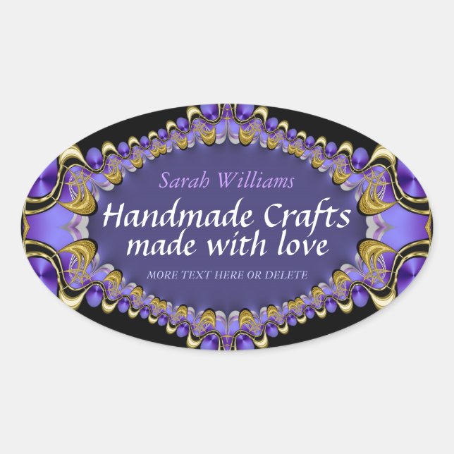 Handmade with Love Purple Gold Label Sticker (Front)