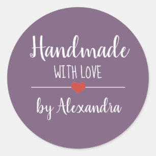Handmade with love purple script classic round sticker