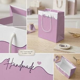 Handmade With Love Purple Small Business Packaging Medium Gift Bag