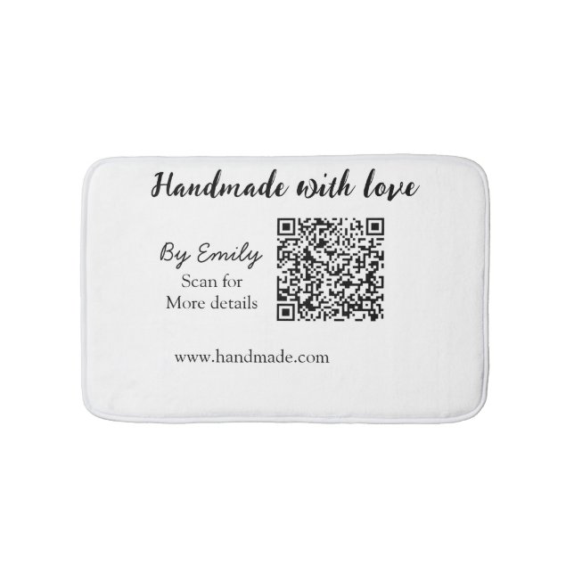 Handmade with love Q R code small business website Bath Mat (Front)