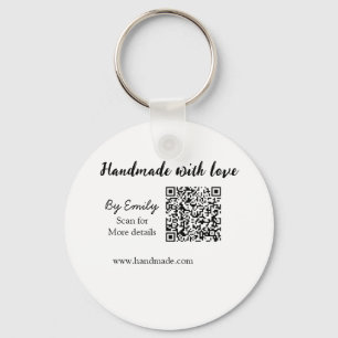 Handmade with love Q R code small business website Key Ring