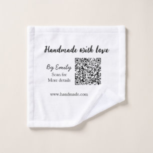 Handmade with love Q R code small business website Wash Cloth