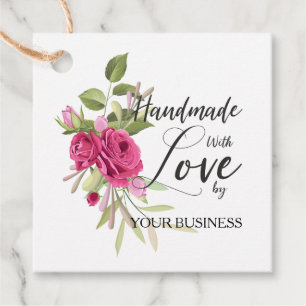 Handmade with Love Quote on Floral Garland Favour Tags