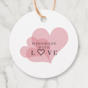 Handmade with Love Quote on Transparent Hearts Favour Tags