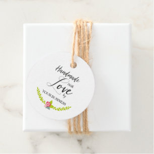 Handmade with Love Quote with Floral Design Favour Tags