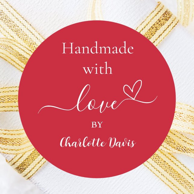 Handmade with love red name classic round sticker (Creator Uploaded)