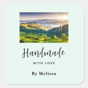 Handmade with Love Rolling Hills Nature Photo Square Sticker