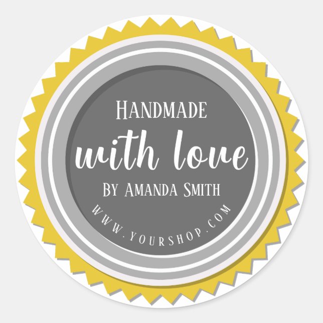 Handmade With Love Round Grey Sticker (Front)