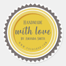 Handmade With Love Round Yellow Sticker