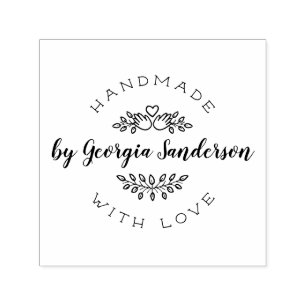 Handmade With Love   Rustic Heart & Hands Sketch Self-inking Stamp