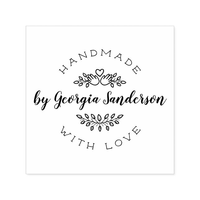 Handmade With Love | Rustic Heart & Hands Sketch Self-inking Stamp (Design)