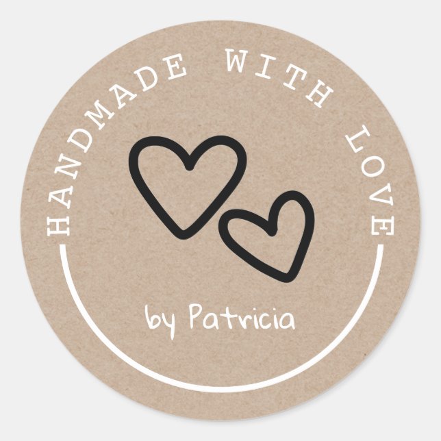 Handmade With Love Rustic Kraft Classic Round Sticker (Front)