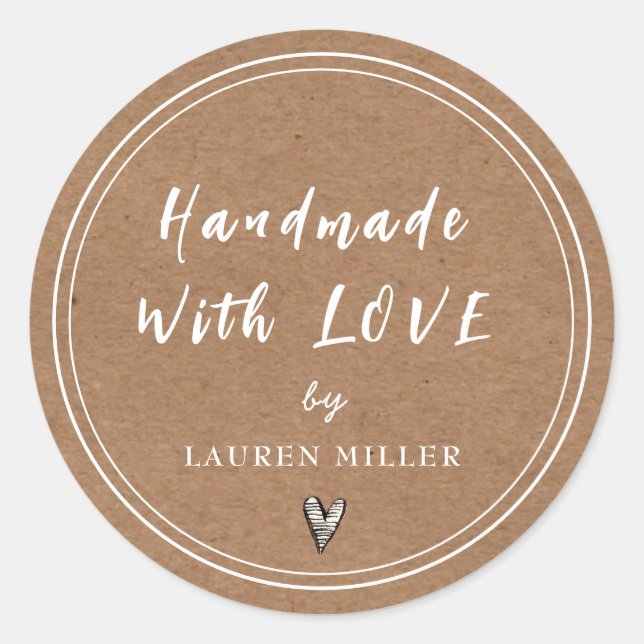 Handmade with love Rustic Modern Classic Round Sticker (Front)