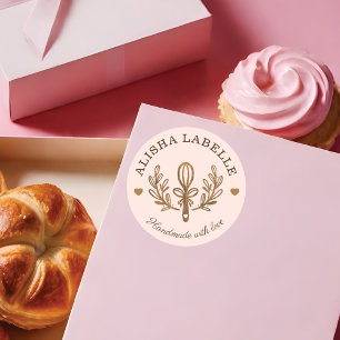 Handmade With Love Rustic Wood Bakery Whisk Logo Classic Round Sticker