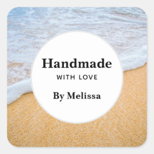 Handmade with Love Sandy Beach with Foamy Surf Square Sticker