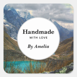 Handmade with Love Scenic Alpine Mountains Photo Square Sticker