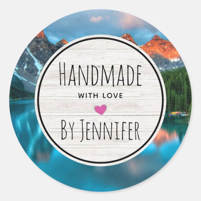 Handmade with Love Scenic Mountain & Lake Photo Classic Round Sticker (Front)