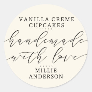 Handmade with Love Script Business   Ecru Cream Classic Round Sticker
