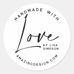 Handmade with love script classic round sticker