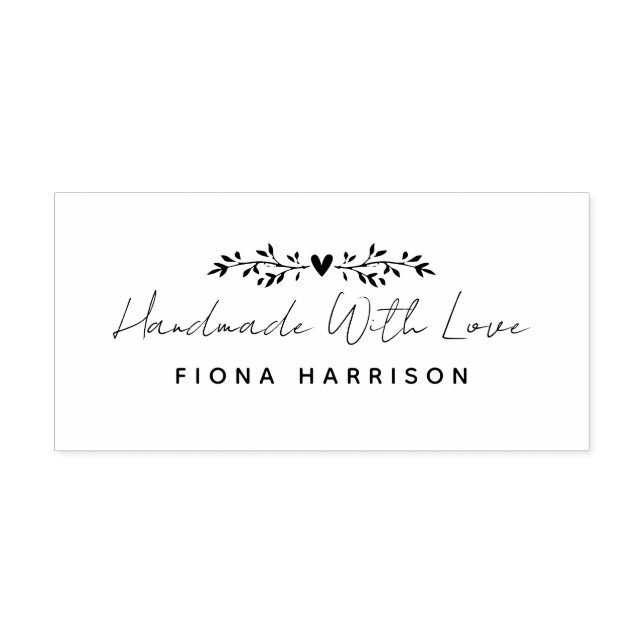 Handmade With Love Script Leaves Rubber Stamp (Imprint)
