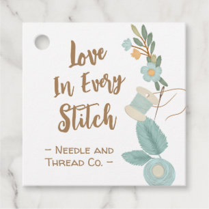 Handmade With Love Sewing Embroidered Flower Tag