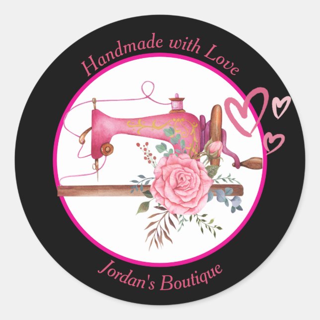 Handmade with Love Sewing Machine Classic Round Sticker (Front)