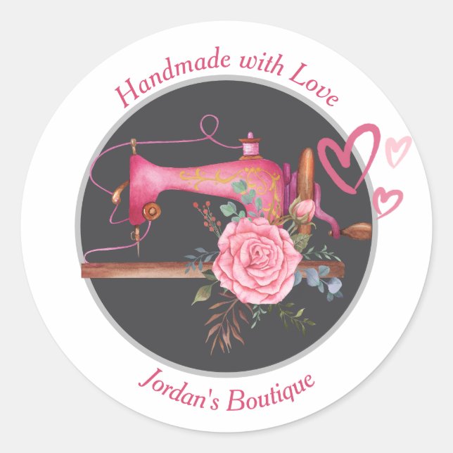 Handmade with Love Sewing Machine Classic Round Sticker (Front)