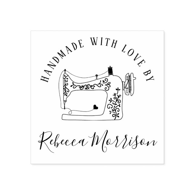 Handmade With Love | Sewing Machine & Custom Name Rubber Stamp (Imprint)