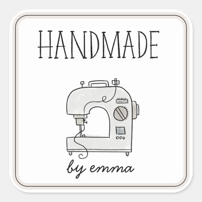 Handmade with Love Sewing Machine Square Sticker (Front)