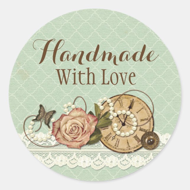 Handmade With Love Shabby Chic Rustic Jewellery Classic Round Sticker (Front)